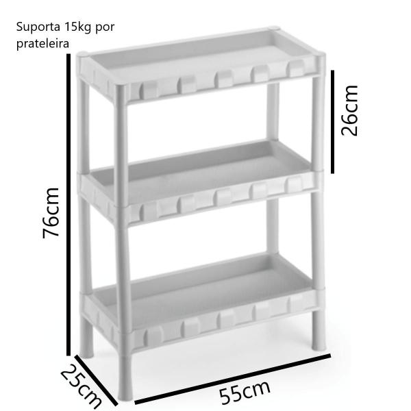 Imagem de Estante Plástica Branca 3 Bandejas Suporta 15kg por Bandeja