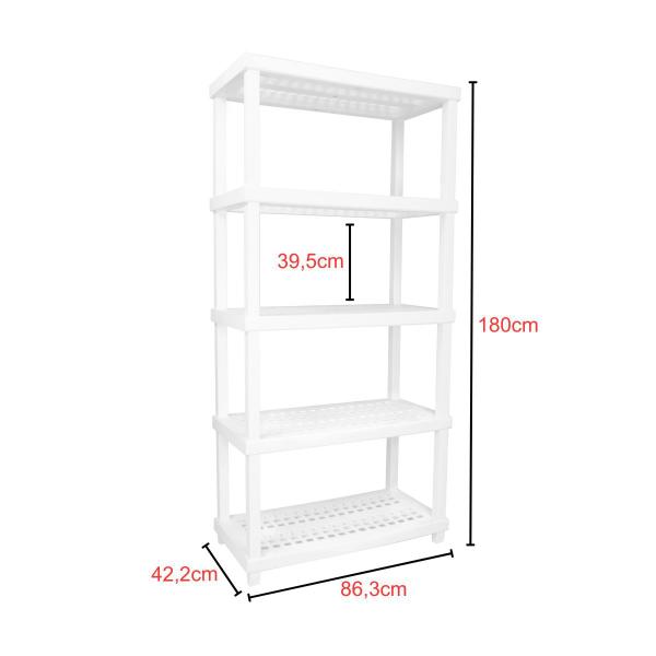 Imagem de Estante Plástica com 5 Prateleiras Branca Multiuso até 250kg