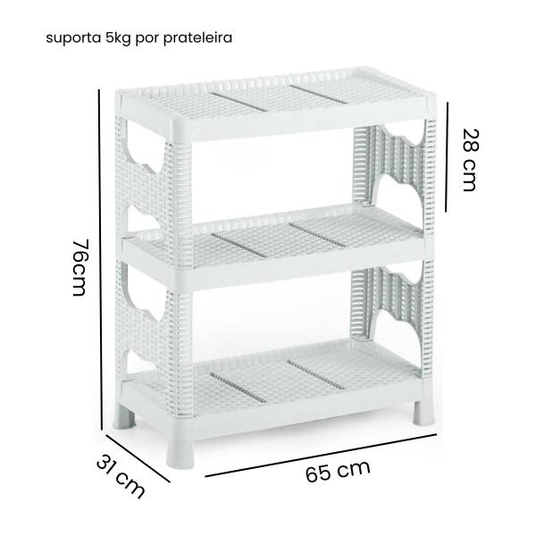 Imagem de Estante Plástica moderna Branca 3 Prateleiras Desmontável