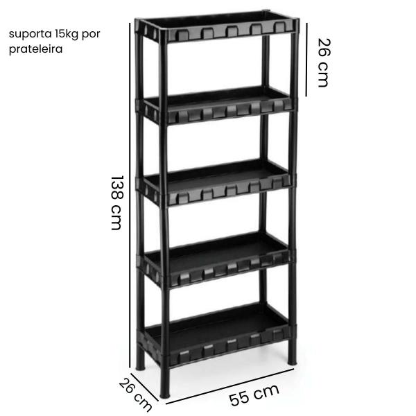 Imagem de Estante Plástica Preta 5 Bandejas com Reforço Agraplast