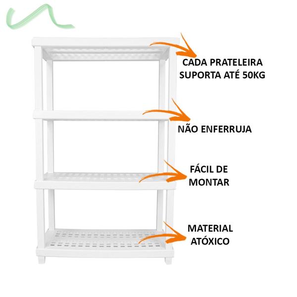 Imagem de Estante Plástica Tubular Com 4 Prateleiras Branca Vig Ordene