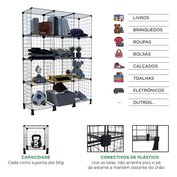 Estante Prateleira Aramada 02 Nichos com 30cm Profundidade Preto ou Branco - IGUANNA Imagem de Estante Prateleira Aramada 02 Nichos com 30cm Profundidade Preto ou Branco