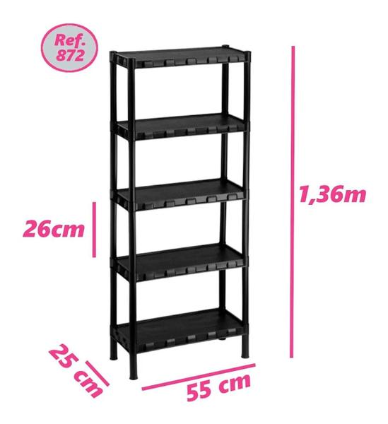 Imagem de Estante Prateleira Plastica Modular 5 Andares Preta Cód872