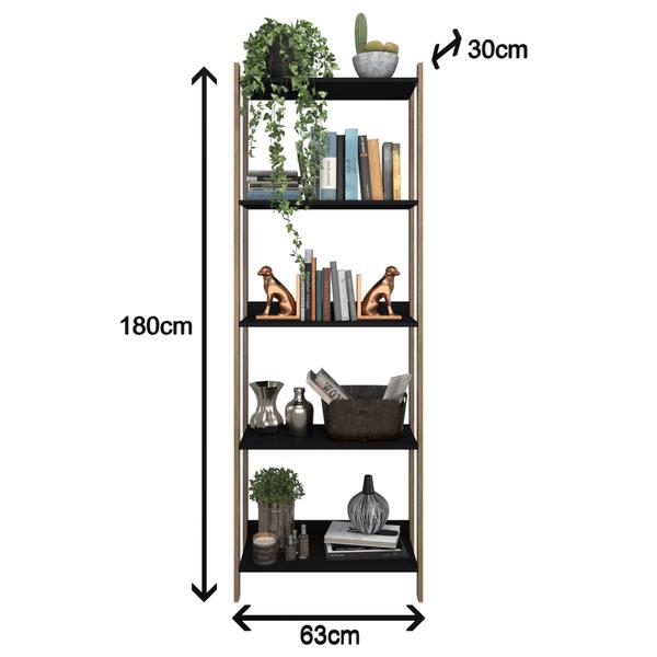 Imagem de Estante Preta Estilo Industrial de Madeira Organizador Livros Vintage Moderno Multiuso