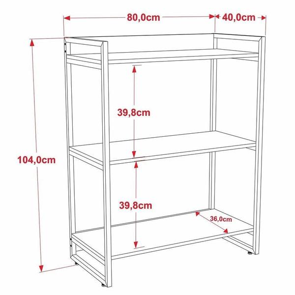 Imagem de Estante Prisma Estilo Industrial 80cm 3 Prateleiras C08 Snow