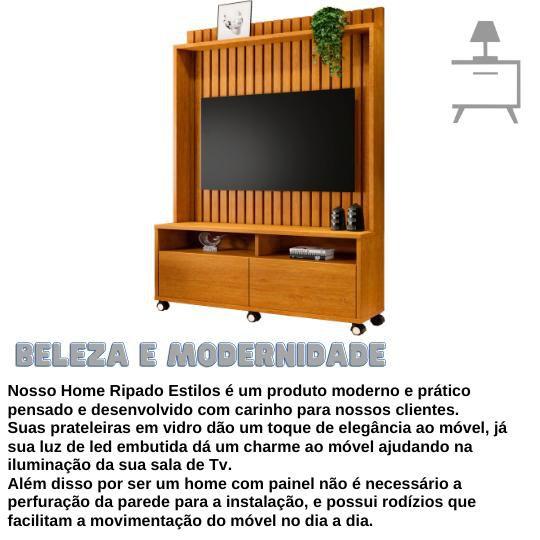 Imagem de Estante Rack p/ TV 50" Home Ripado Estilos 1,45cm c/ Rodizio