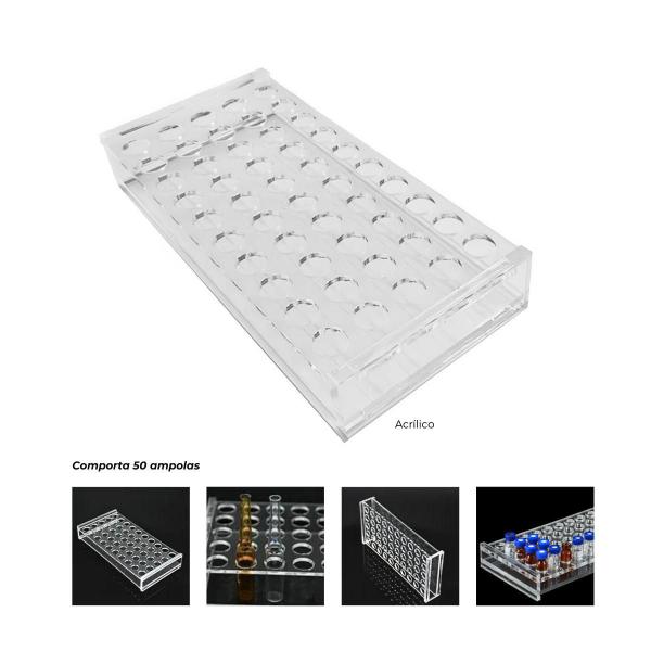 Imagem de Estante Rack Tubos De Ensaio 50 Furos Acrilico Transparente