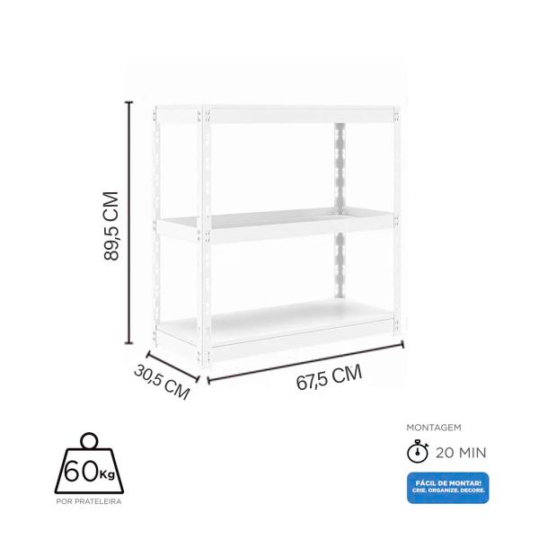 Imagem de Estante Reforçada industrial Branca 3 partição em aço e tampo de madeira MultivisãoStronger-3P-BR