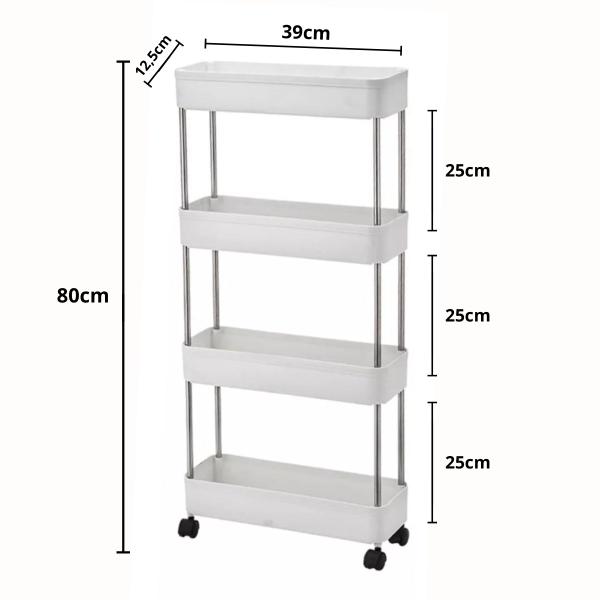 Imagem de Estante Slim Aço inox Com Rodinhas Multiuso 4 Andares Branca