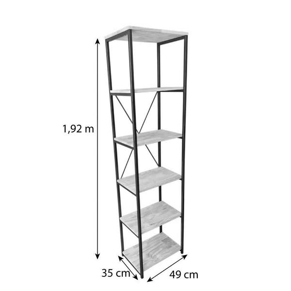 Imagem de Estante Style de Ferro e Madeira Slim 6 Prateleiras Industrial Carvalho e Branco