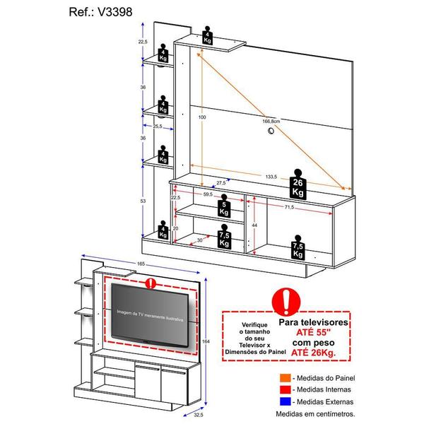 Imagem de Estante TV 55" c/ 2 Leds e 2 portas Dallas Multimóveis V3398