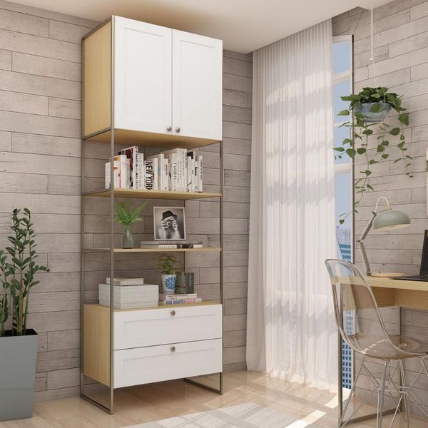 Imagem de Estantes Para Livros Provençal 2 Portas 2 Gavetas 100% MDF com Metalon Infinity