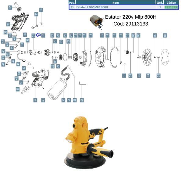 Imagem de Estator 220v Para Lixadeira De Parede Menegotti Mlp 800H