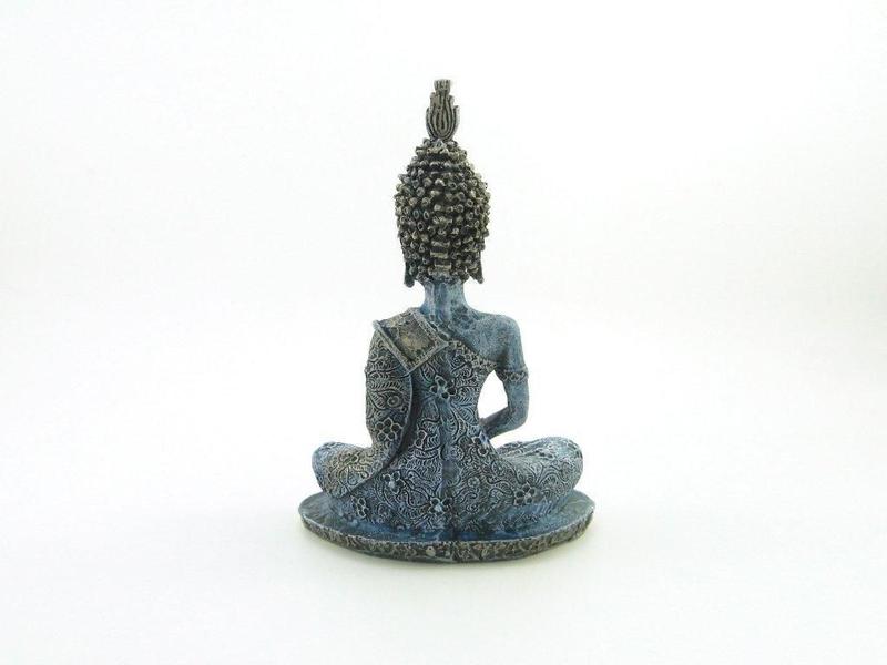 Imagem de Estátua Buda Dhyana Mudra Cor Jeans Resina 25 Cm