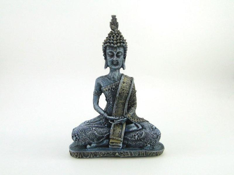 Imagem de Estátua Buda Dhyana Mudra Cor Jeans Resina 25 Cm