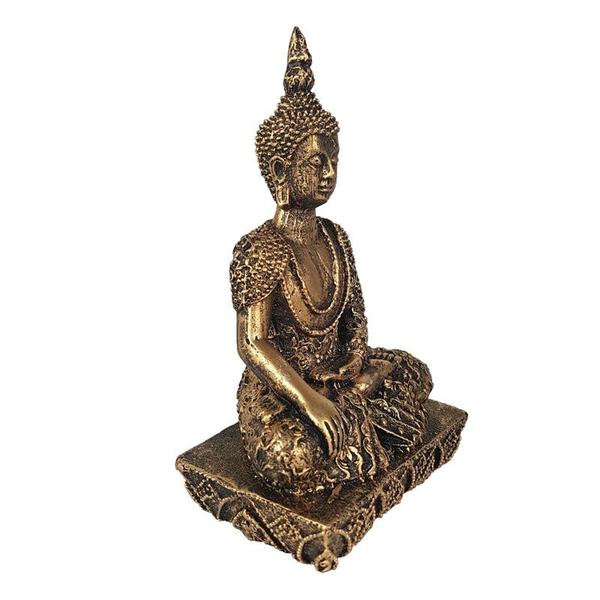 Imagem de Estatua Buda Hindu resina c/ Base Ouro Velho 16 cm decoração