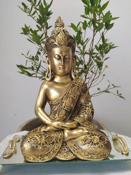Imagem de Estátua Buda Tibetano Hindu Sidarta Meditação Dourado Decoração