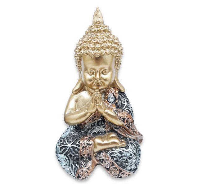 Imagem de Estátua Buda Tibetano Orando Estatueta 10 cm Dourado e Azul