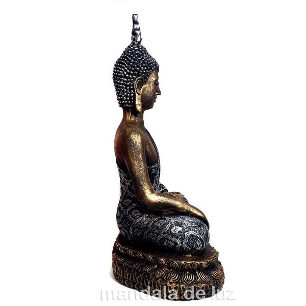 Imagem de Estátua de Buda Grande Dourado e Prateado Resina 32cm