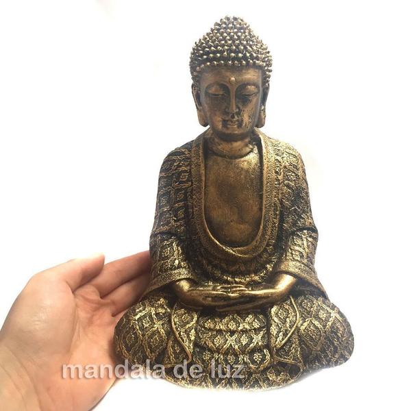 Imagem de Estátua de Buda Hindu Dourado Resina 22cm