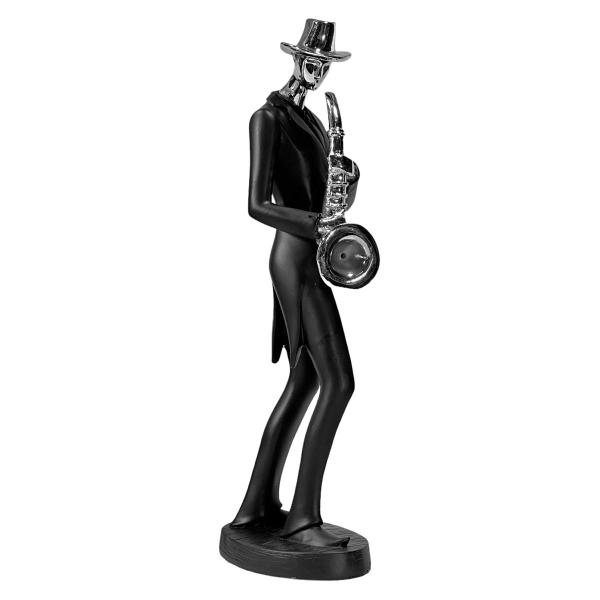 Imagem de Estátua Enfeite Músico Sax Saxofone Preto Com Cromado 27cm