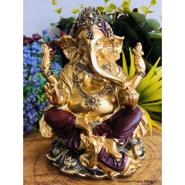 Imagem de Estátua Ganesha Hindu Resina Prosperidade Sorte Sabedoria