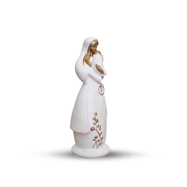 Imagem de Estátua Mãe com Filho 27 cm Branco e Dourado Decoração Enfeite Sala Rack - Várias Variedades