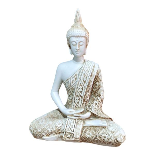 Imagem de Estatueta Buda Hindu Médio Cor Branco Envelhecido