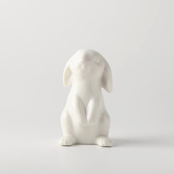 Imagem de Estatueta de coelhinho de cerâmica EASIMECOR White Rabbits Decoração de Páscoa