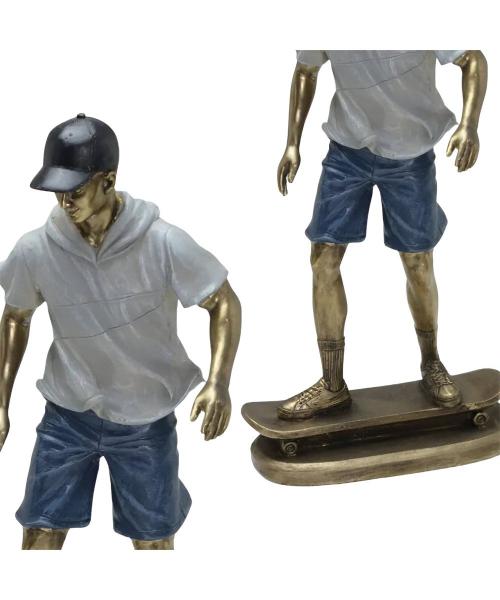 Imagem de Estatueta Decorativa Skatista Skate Escultura Em Resina 27cm