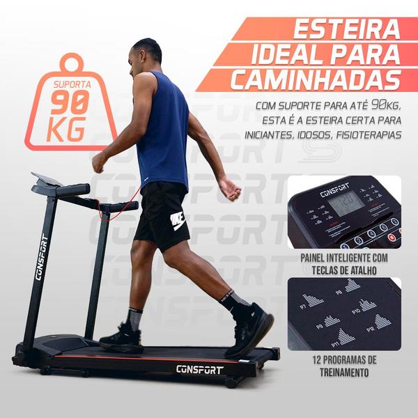 Imagem de Esteira Elétrica Residencial CT-50 - Consport Exercícios Academia Treino em Casa com Garrafa Consport Porta Celular E Tablet