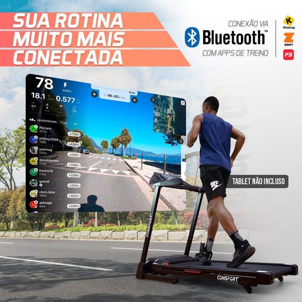 Imagem de Esteira Elétrica Residencial CT100 Connect Bluetooth Consport Porta Celular e Tablet Exercícios Academia Treino com Garrafa