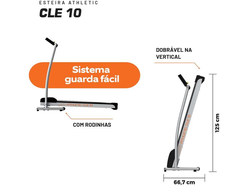 Imagem de Esteira Ergométrica Elétrica Dobrável Athletic CLE 10 Vel. Máxima 10km/h