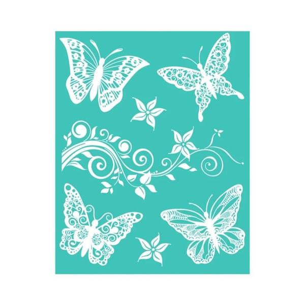 Imagem de Estêncil De Serigrafia Reutilizável Borboleta Flor Folhas Padrão Para Artesanato Diy Impressão De