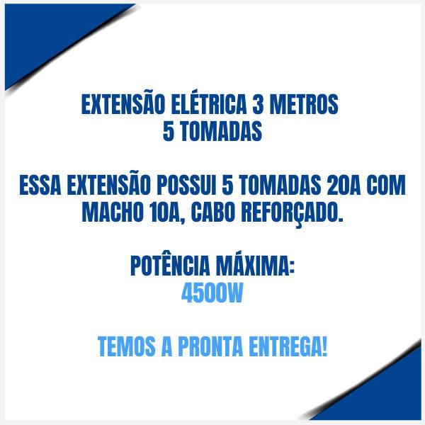 Imagem de Estensão Para Tomada 3 Metros 3 Pinos De 20 Amper 2500 Watts 