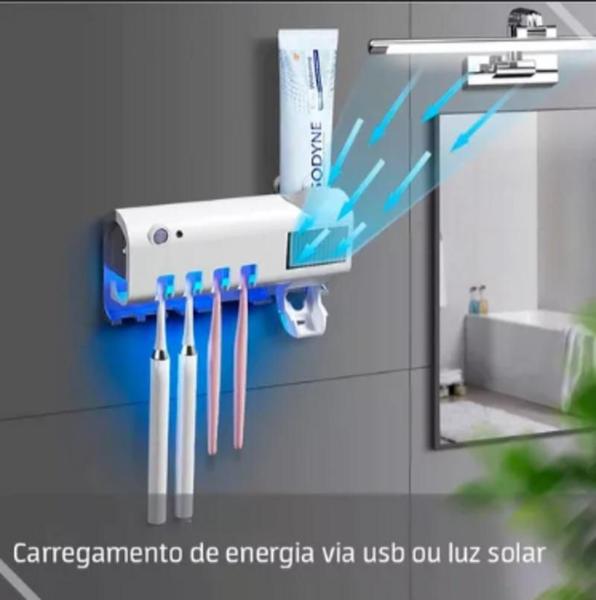 Imagem de Esterilização com charme: Porta Escova de Dentes Esterilizador Ultravioleta Dispenser em cor branca.