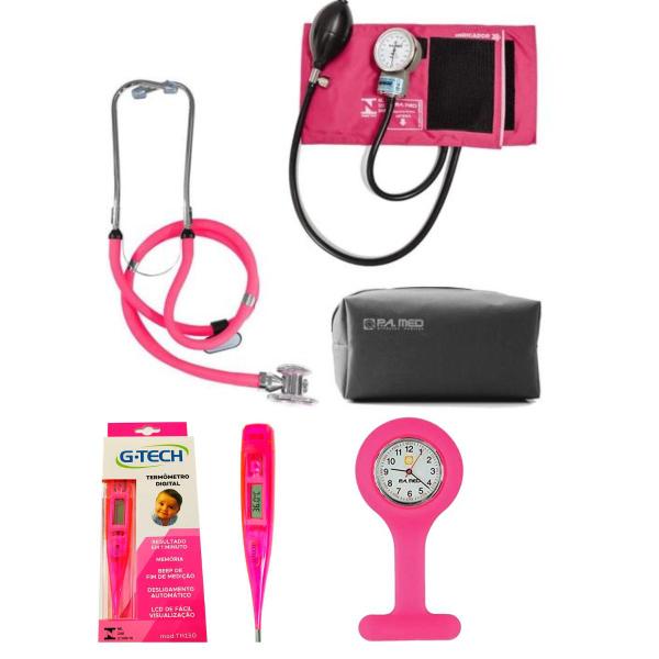 Esteto Esfigmo Termômetro e Relógio Rosa Pink - P.a med Imagem de Esteto Esfigmo Termômetro e Relógio Rosa Pink