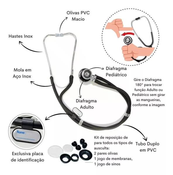 Imagem de Estetoscopio Medico Duplo Adulto Pediatrico P A Med