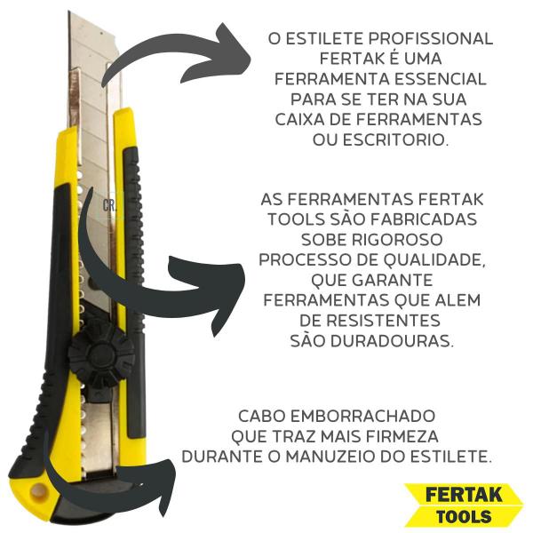 Imagem de Estilete Profissional Multiuso 18mm Com Cabo Anatômico Emborrachado Fertak Tools Reforçado Uso Profissional ou Escolar.