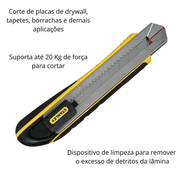 Imagem de Estilete Retrátil Stanley Aço 25mm Fatmax 4 Lâminas extras Profissional