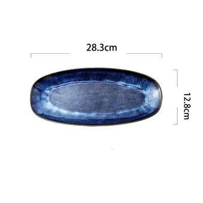 Imagem de Estilo japonês Kiln Cat Eye Blue Fish Plate Home Steamed Fish Plate Large Glaze Color Creative Sushi Plate Tigelas