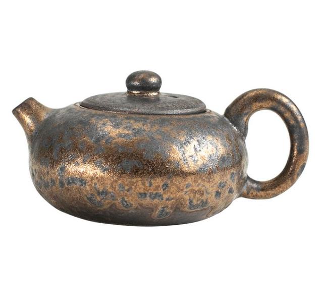 Imagem de Estilo japonês Stoneware Kiln Mudar Chá Pot Chinês Vintage Conjunto de Chá Cerâmica PorcelanaTeto Chá Oolong Chá Chaleira Artesanal Bules