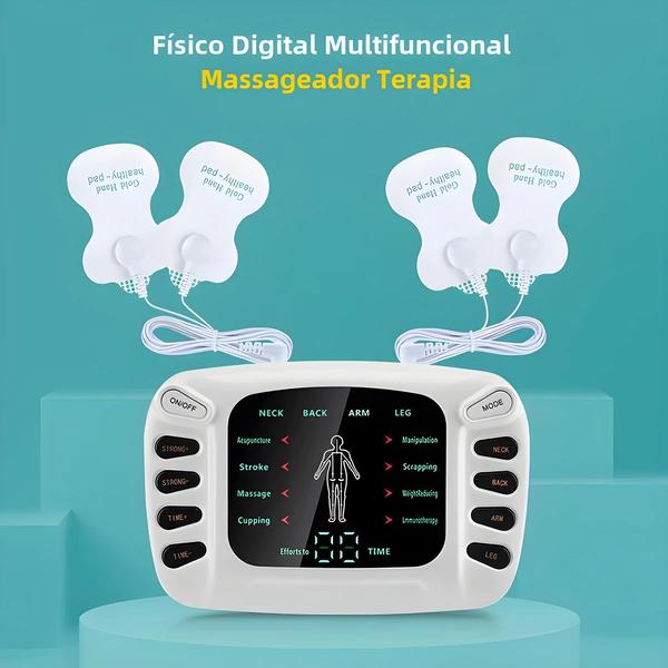 Imagem de Estimulador Muscular Elétrico EMS - 8 Almofadas para Fisioterapia e Massagem de Costas e Pescoço