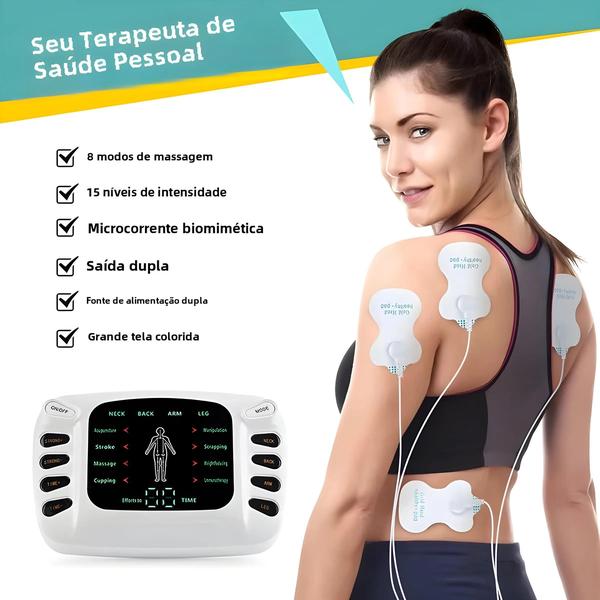 Imagem de Estimulador Muscular Elétrico EMS - 8 Almofadas para Fisioterapia e Massagem de Costas e Pescoço