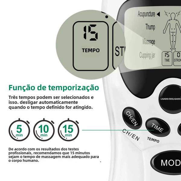 Imagem de Estimulador Muscular Elétrico EMS Fisioterapia Dezenas Acupuntura Massagem Corporal Máquina De