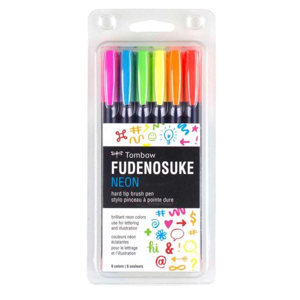 Imagem de Estojo 06 Cores Neon Caneta Brush Pen Fudenosuke Tombow