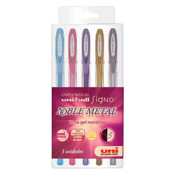 Imagem de Estojo Caneta Gel Noble Metal com 5 Cores - Uni