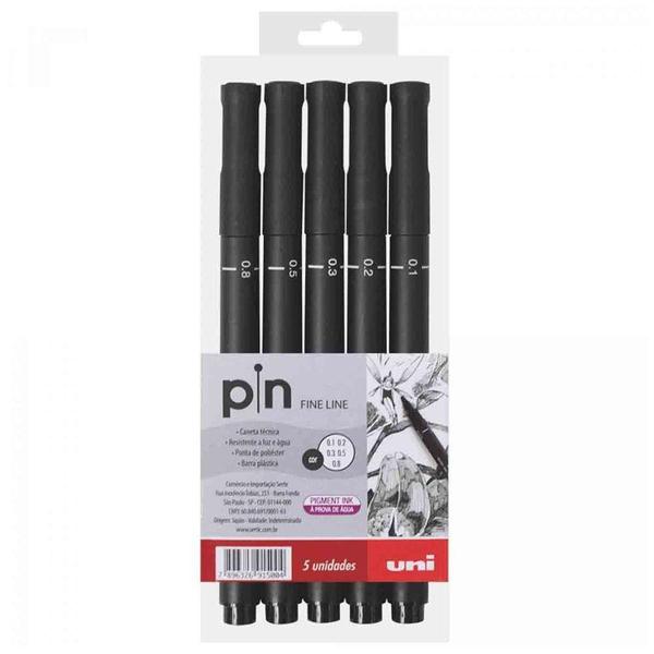 Imagem de Estojo Caneta Nanquim Pin Uni-Ball C/5 Preta Fine Line 