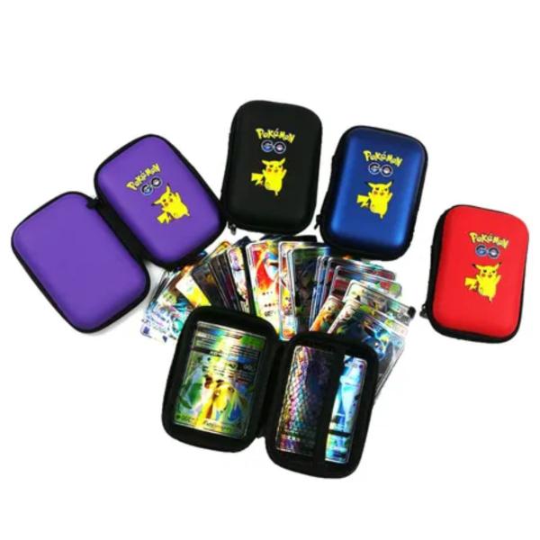 Imagem de Estojo com Ziper Porta Cards Cartas Pokemon GO Pikachu Portátil Roxo Bolso Guardar Coleção Compacto