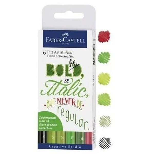 Imagem de Estojo de Canetas Pitt Artist Faber-Castell Hand Lettering Set Tons de Verde 6 Unidades  267117